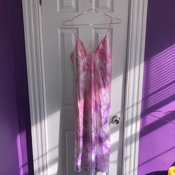 Cami NYC Raven 100% Silk Tie Dye Slip Dress Size M Pink Purple Ombre Midi - Picture 3 of 8